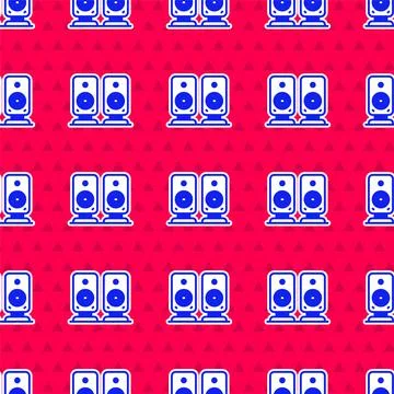 Blue Stereo speaker icon isolated seamless pattern on red background. Sound Stock Illustration