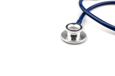 Blue stethoscope with shadow isolated on white background - Image Stock Photos