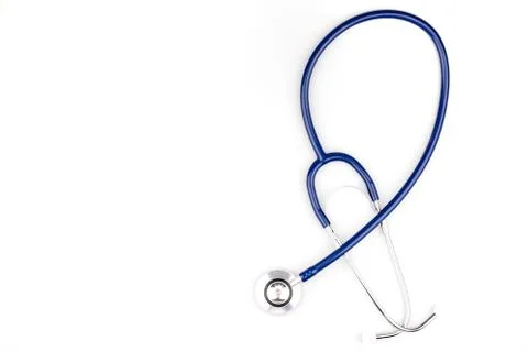 Blue stethoscope with shadow isolated on white background - Image Stock Photos