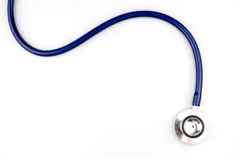 Blue stethoscope with shadow isolated on white background - Image Stock Photos
