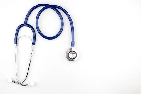 Blue stethoscope with shadow isolated on white background - Image Stock Photos