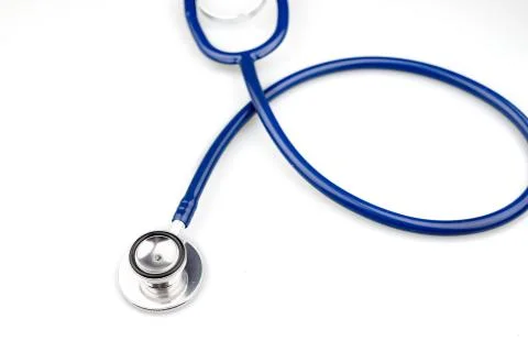 Blue stethoscope with shadow isolated on white background - Image Stock Photos
