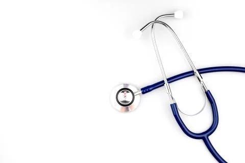 Blue stethoscope with shadow isolated on white background - Image Stock Photos