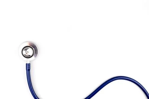 Blue stethoscope with shadow isolated on white background - Image Stock Photos