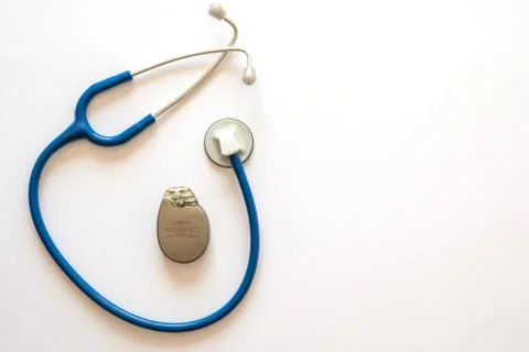 BLUE STETHOSCOPE STEM WITH PACEMAKER BATTERY Stock Photos