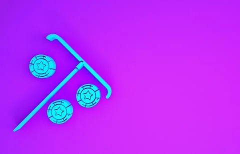 Blue Stick for chips icon isolated on purple background. Casino gambling. Min Illustrazione stock