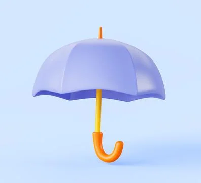 Blue stick umbrella 3d render icon. Protection symbol, safety sign, mock up open イラスト素材