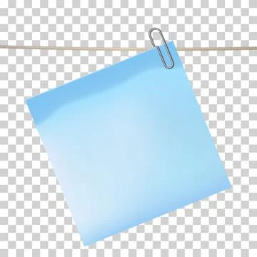 Blue sticky note attached metal paper clip on tape. Template for design Stock Illustration