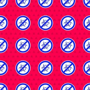 Blue Stop GMO icon isolated seamless pattern on red background. Genetically 스톡 일러스트