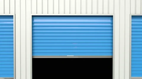 Blue storage door opens. Stock Footage 56261727