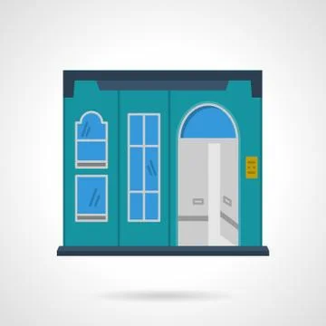 Blue storefront wall flat color design vector icon Stock Illustration
