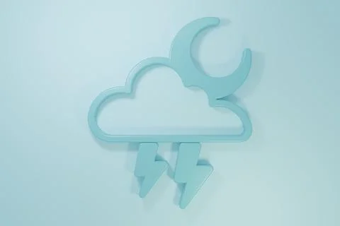 Blue Storm icon isolated on blue background. Cloud with lightning and moon .. Stock Illustration