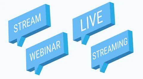 Blue stream webinar live streaming. Isometric 3d vector button. Internet symb Illustrazione stock