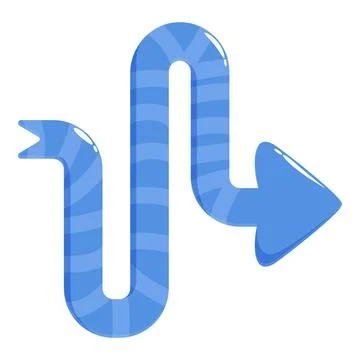 Blue striped arrow pointing right with reverse curve and forked tail Stock Illustration