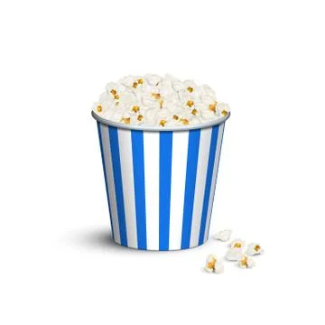 Blue striped popcorn bucket. Vector popcorn box. Stock Illustration