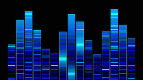 Blue stripes in the equalizer structure. Sound background. Stock Footage 170115376