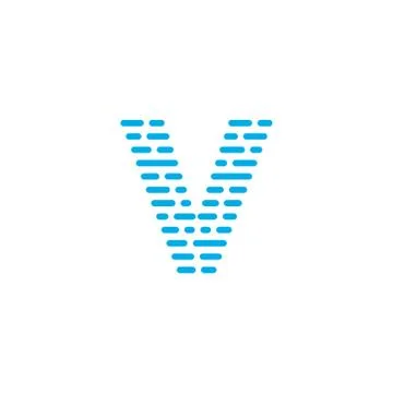 Blue Stripes Vector Logo Letter V Stock Illustration