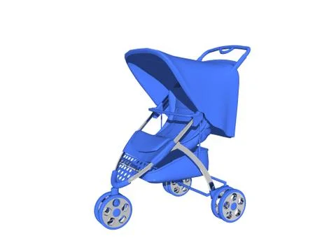 Blue stroller with handle and wheels Illustration