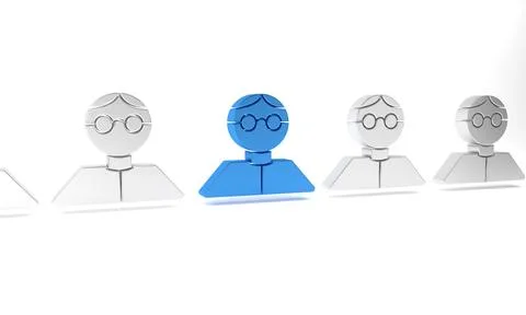 Blue Student icon isolated on white background. Minimalism concept. 3D rend.. Stock Illustration