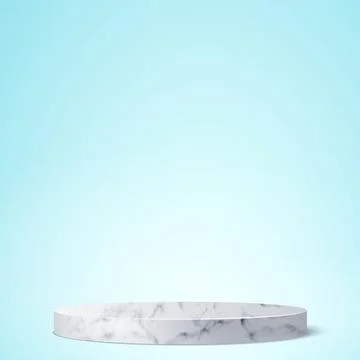 Blue studio background, with a round marble podium - Vector Stock Illustration