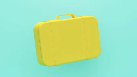 Blue studio background with yellow suitcase. Abstract loop animation Stock Footage 169658095