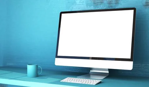 Blue studio with computer Illustrazione stock