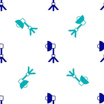 Blue Studio light bulb in softbox icon isolated seamless pattern on white Stock Illustration