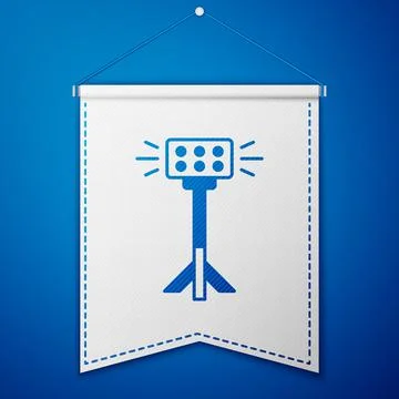 Blue Studio light bulb in softbox icon isolated on blue background. Shadow Illustrazione stock