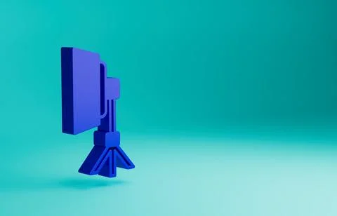 Blue Studio light bulb in softbox icon isolated on blue background. Shadow Illustrazione stock