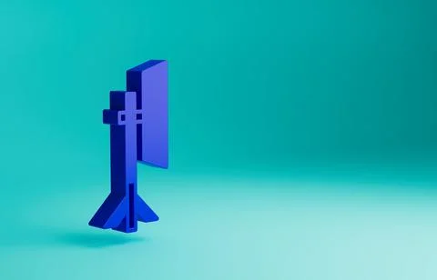 Blue Studio light bulb in softbox icon isolated on blue background. Shadow Illustrazione stock