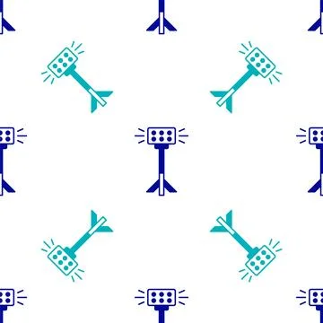 Blue Studio light bulb in softbox icon isolated seamless pattern on white bac Stock Illustration