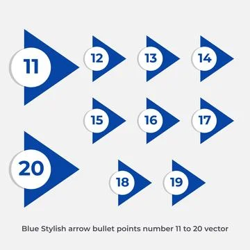 Blue Stylish arrow bullet points number 11 to 20 Stock Illustration