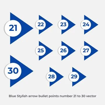 Blue Stylish arrow bullet points number 21 to 30 Stock Illustration
