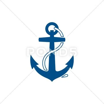 Blue stylized anchor with rope icon vector illustration isolated on white  bac ~ Clip Art #64076515