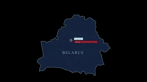 Blue stylized Belarus map with Minsk and coordinates 库存影片 284461052