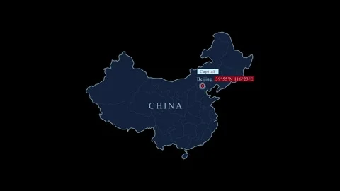 Blue stylized China map with Beijing and coordinates Видео 284461364