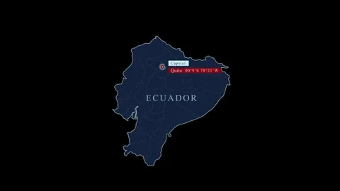 Blue stylized Ecuador map with Quito and coordinates 库存影片 284462016