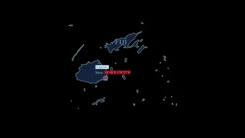 Blue stylized Fiji map with Suva and coordinates 库存影片 284462053
