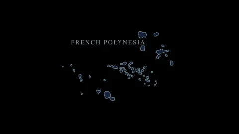 Blue stylized French Polynesia map with Papeete and coordinates Видео 284462068