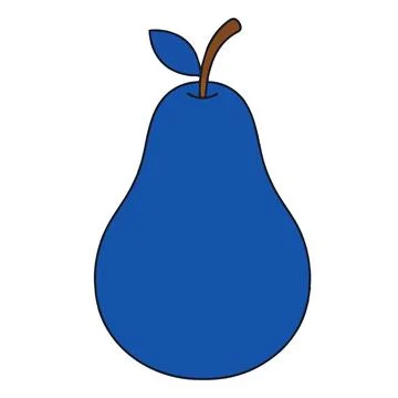 Blue Stylized Pear Icon with a Simple Brown Stem and Tiny Leaf, Minimalist .. Stock Illustration