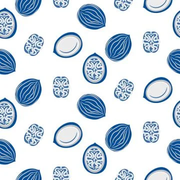 Blue stylized walnut vector seamless pattern. Illustrazione stock