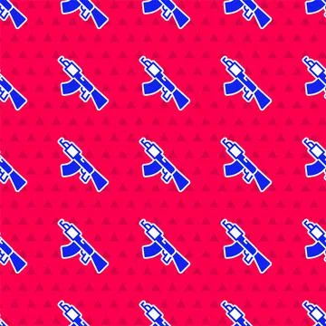 Blue Submachine gun icon isolated seamless pattern on red background Stock Illustration