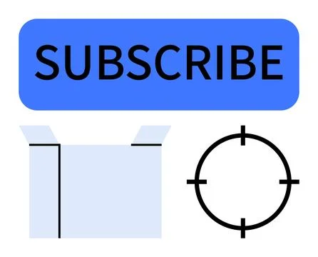 Blue Subscribe button at the top, light blue open box at the bottom left, tar Stock Illustration