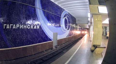 Blue subway train in motion at the station Stock Footage 43263626