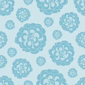 Blue succulent seamless pattern vector design background Stock Illustration