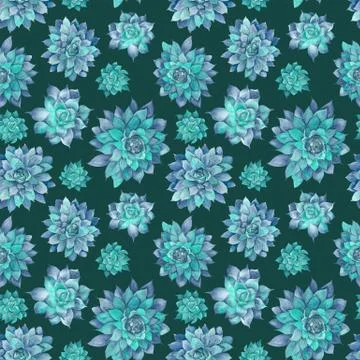 Blue Succulent Watercolor Pattern Illustrazione stock