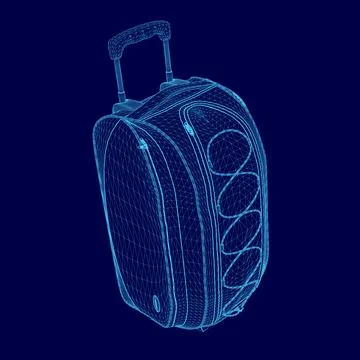Blue suitcase with a handle is shown in a 3D rendering. The suitcase is designed イラスト素材