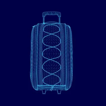 Blue suitcase with a handle is shown in a blue background. The suitcase is Illustration