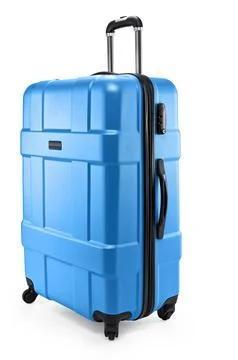 Blue suitcase plastic half-turned 스톡 사진