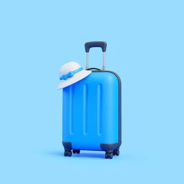 Blue Suitcase With Summer Hat 3D Stock Illustration